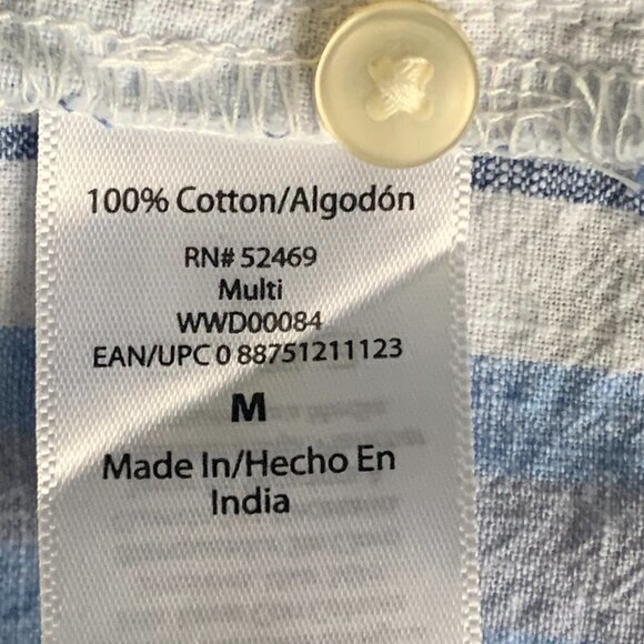 Free Assembly Cotton Striped Short Puff Sleeve Shirt Dress M Blue & White #93L - Picture 9 of 10